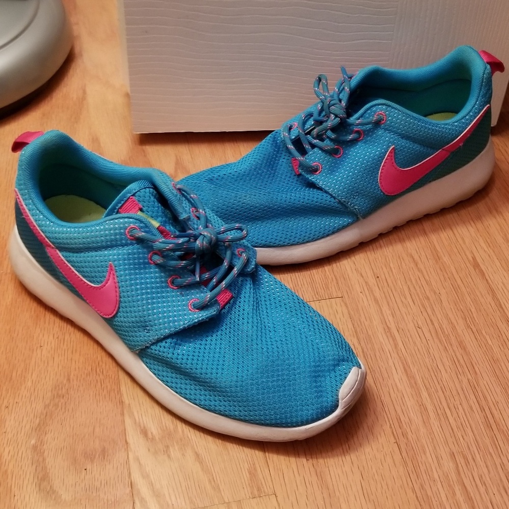 Nike, Blue and Pink Roshe Shoes